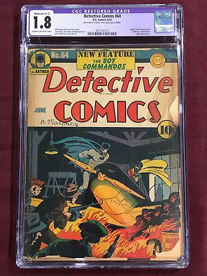 Buy Detective Comics 64 Cgc 1.8 R 1942 Batman Bill Finger Bob Kane Jerry Robinson • 1,503.94£