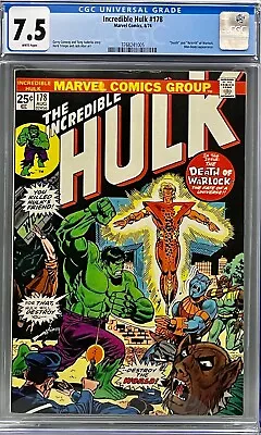 Buy Incredible Hulk 178 CGC 7.5 Death And Re-birth Of Adam Warlock! KEY Issue! KEY! • 120.52£