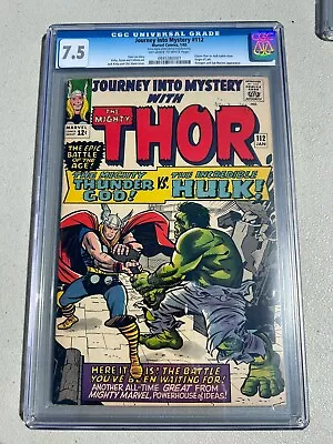 Buy Journey Into Mystery 112 - Cgc - Vf- 7.5 - Classic Thor Vs Hulk Battle (1965) • 559.66£