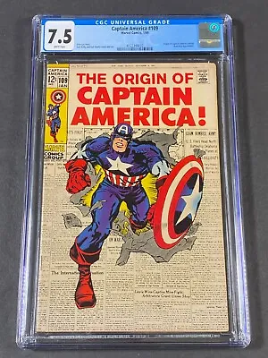 Buy Captain America #109 1969 CGC 7.5 4122349002 Jack Kirby Origin Captain America • 157.70£