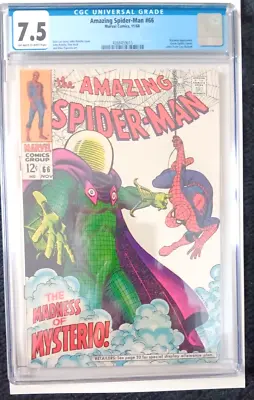 Buy Amazing Spider-Man #66, CGC 7.5, Mysterio App, John Romita Sr Cover, Marvel 1968 • 178.41£