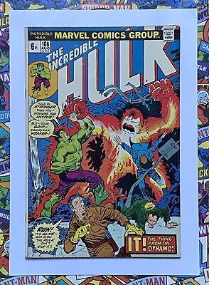 Buy INCREDIBLE HULK #166 - AUG 1973 - 1st ZZZAX APPEARANCE! - FN+ (6.5) PENCE COPY! • 9.74£