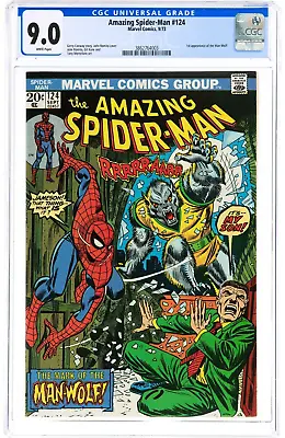 Buy Amazing Spider-man #124 Cgc 9.0 White Pages 1st Appearance Of Man-wolf 1973 • 530.19£