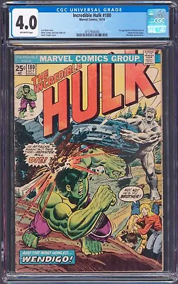 Buy Incredible Hulk #180 CGC 4.0 VG OWP  1st Cameo App Wolverine 1974 Marvel Comics • 473.44£