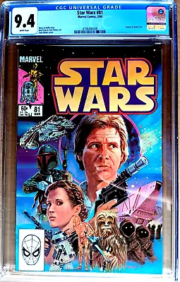 Buy STAR WARS #81 CGC 9.4 WHITE 1984 BOBA FETT, Harrison Ford, CARRIE FISHER Cover • 86.35£