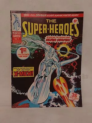 Buy The Super-Heroes #1 1975 Marvel Comics UK Silver Surfer With Poster Attached • 39.99£
