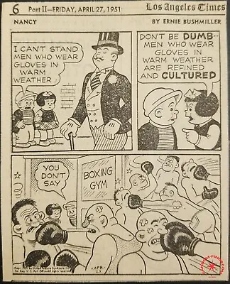 Buy 1951 Nancy Comic Strip Los Angeles Times CA April 27 Boxing Gym United Feature • 11.85£
