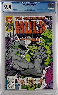 Buy Incredible Hulk #376 Cgc 9.4 White Pages Grey Hulk Vs Green Hulk 1990 • 35.58£