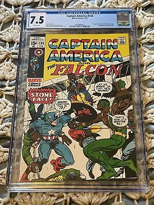 Buy Captain America #134 CGC 7.5 White 1971 1st Cap And Falcon Title, Stone-Face • 57.78£