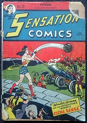 Buy Sensation Comics #70 💝 GOLDEN-AGE COCHA BAMBA WONDER WOMAN 💝 1947 • 159.32£