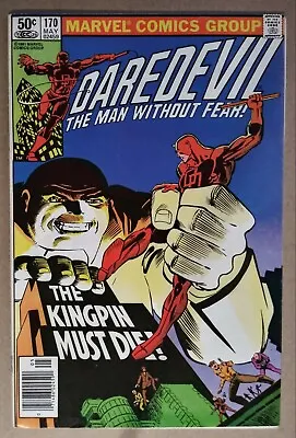 Buy **Daredevil #170** MILLER! KEY! 1st KINGPIN Vs. DD! HAWKEYE! NEWSSTAND! FINE+/VF • 53£
