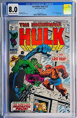 Buy 1969 Incredible Hulk 122 CGC 8.0 Fantastic Four Appearance.Hulk Vs Thing • 161.61£