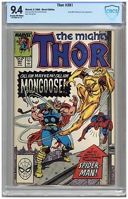 Buy Thor  # 391    CBCS   9.4   NM   Cream/off Wht Pgs   5/88   Spider-Man & Mongoos • 55.41£