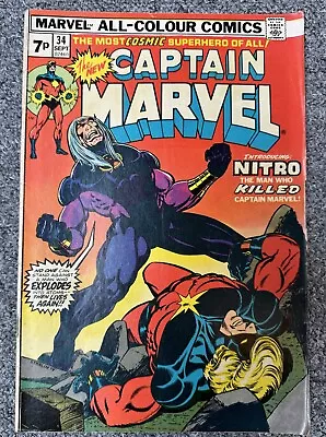 Buy CAPTAIN MARVEL #34, 1st App Nitro, Pence Variant, Marvel Comics (1974) • 6£