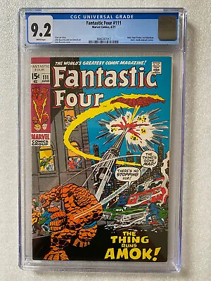 Buy Fantastic Four #111 CGC 9.2 White Pages! 1971 - Hulk, Peter Parker, J. Jameson • 184.72£