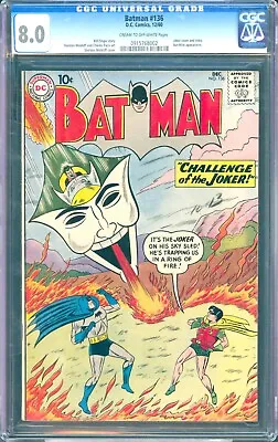 Buy Batman #136 (1960) CGC 8.0 --Joker Sheldon Moldoff Cover And Bill Finger Story • 482.85£