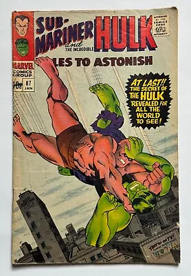 Buy Tales To Astonish Marvel Comic Sub Mariner And The Incredible Hulk #87 1967 • 6£