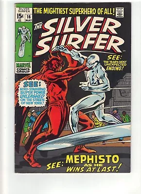 Buy SILVER SURFER #16 VS MEPHISTO = BUSCEMA COVER 1970=Fine- • 55.60£