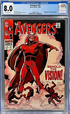 Buy Avengers 57 CGC 8.0 1st Appearance Of The Vision! Marvel Key Issue!! • 723.84£