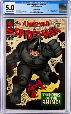 Buy Amazing Spider-Man #41 1966 CGC 5.0 UKPV OW/W Ist App Rhino Kraven 4184155001 • 415£