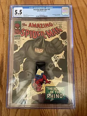 Buy Amazing Spider-Man #41 CGC 5.5 1966  1st App. Rhino Off White To White Pages • 361.92£