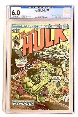 Buy Incredible Hulk #180 1974 CGC 6.0 F 🔑 1st Cameo Wolverine 2nd Wendigo • 495.69£