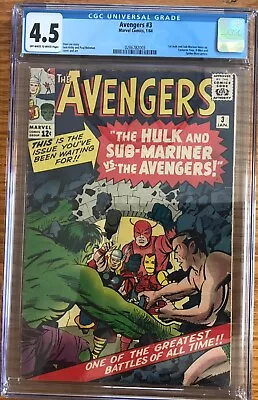 Buy Avengers #3 CGC(4.5) 1964 - Classic Kirby Hulk & Sub-Mariner Team-Up Vs Avengers • 383.77£