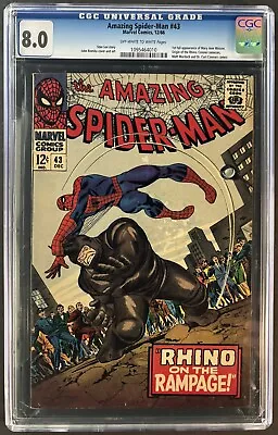 Buy Amazing Spider-man #43 Cgc 8.0 - Marvel Comics Dec 1966 - First Mary Jane Watson • 379.48£