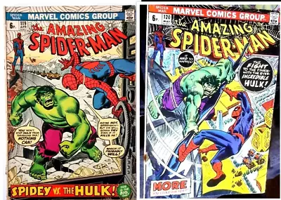 Buy AMAZING SPIDERMAN 119+120 (1973) Hulk Fight Marvel Comic John Romita Cover • 49.99£