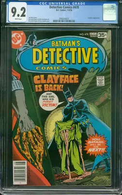 Buy Batman Detective Comics 478 CGC 9.2 Clayface Cover 7-8/1978 • 94.83£