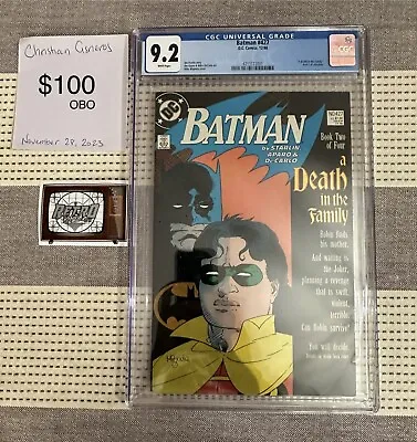 Buy Batman #427 NEWSSTAND CGC 9.2 Death In The Family Part 2 White Pages 1988 • 79.92£