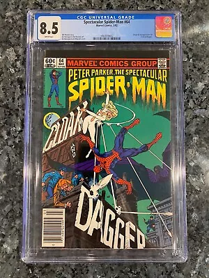 Buy CGC 8.5 VF+ Spectacular Spider-Man #64 - 1982 KEY FA & Origins Of Cloak & Dagger • 78.85£