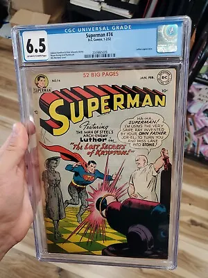 Buy Superman #74 CGC 6.5 1952 Luthor Appearance DC GRADED • 804.27£