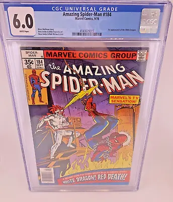 Buy Amazing Spider-Man #184 CGC 6.0 White Pages Marvel Comics 09/78 White Dragon • 34.95£
