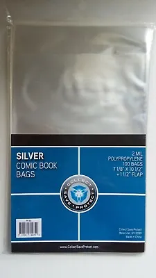 Buy CSP Silver Comic Book Bags Protectors Package Of 100 No PVC New NIP 7 1/8x10 1/2 • 5.26£