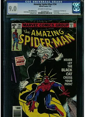 Buy Amazing Spider-man #194 Cgc 9.0 1st Appearance Of Black Cat 1979 Felicia Hardy • 681.83£