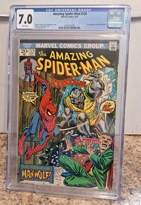 Buy Amazing Spider-Man #124 CGC 7.0 1973, 1st App. Man-Wolf* WHITE PAGES!! • 154.17£