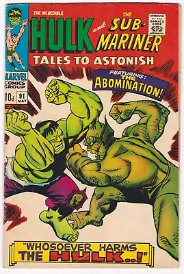 Buy Tales To Astonish 91 From 1967 1st Cover Appearance Of The Abomination • 16£