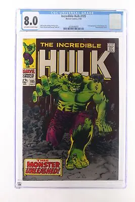Buy Incredible Hulk #105 - Marvel Comics 1968 CGC 8.0 First Appearance Of The Missin • 141.52£