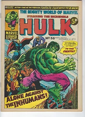 Buy MIGHTY WORLD OF MARVEL # 58 - 10 Nov 1973 - High Grade - Hulk Inhumans Fan Four • 9.95£