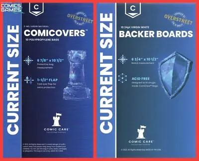 Buy 10 X COMIC CARE CURRENT SIZE BAGS AND BACKER BOARDS • 5.25£