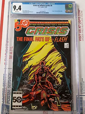 Buy Crisis On Infinite Earths #8 CGC 9.4 DEATH OF THE FLASH BARRY ALLEN George PEREZ • 39.95£