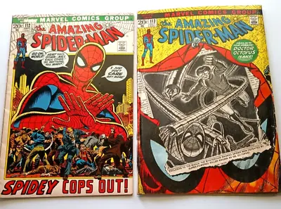 Buy Amazing Spider-Man, Lot Of 2, #112 And #113, Spidey Cops Out, Dr Octompus, 1972 • 51.45£