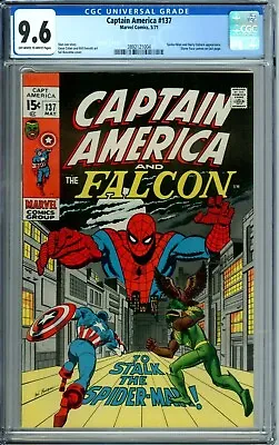 Buy CAPTAIN AMERICA 137 CGC 9.6 SPIDER-MAN NewCGCCase BRONZE AGE Marvel Comics 1971 • 427.89£