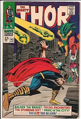 Buy Thor #143 1967 Marvel Comics 5.5 FN- KEY 1ST ENCHANTERS KIRBY & SEVERIN COVER • 17.61£