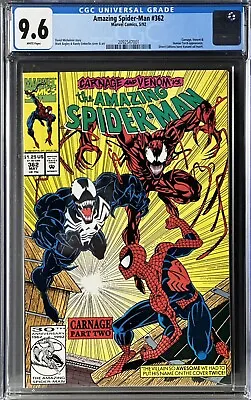 Buy Amazing Spider-Man #362 (1992) CGC 9.6 White Pages, Key 2nd Appearance Carnage • 182.46£