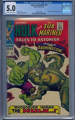 Buy Tales To Astonish #91 Cgc 5.0 Hulk Sub-mariner Abomination Stranger • 74.08£