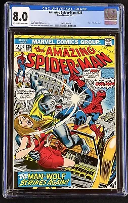 Buy Amazing Spider-Man #125 CGC 8.0 Gerry Conway 2nd Appearance Man-Wolf • 177.85£