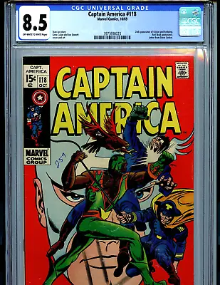Buy Captain America #118 CGC 8.5 1969 Marvel Comics 2nd Falcon Amricons  K52 • 551.85£