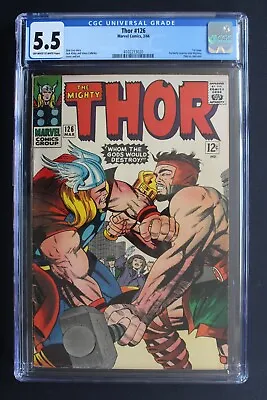 Buy Thor #126 Vs HERCULES Battle 1966 1st Solo Title JACK KIRBY Stan Lee CGC 5.5 • 167.13£